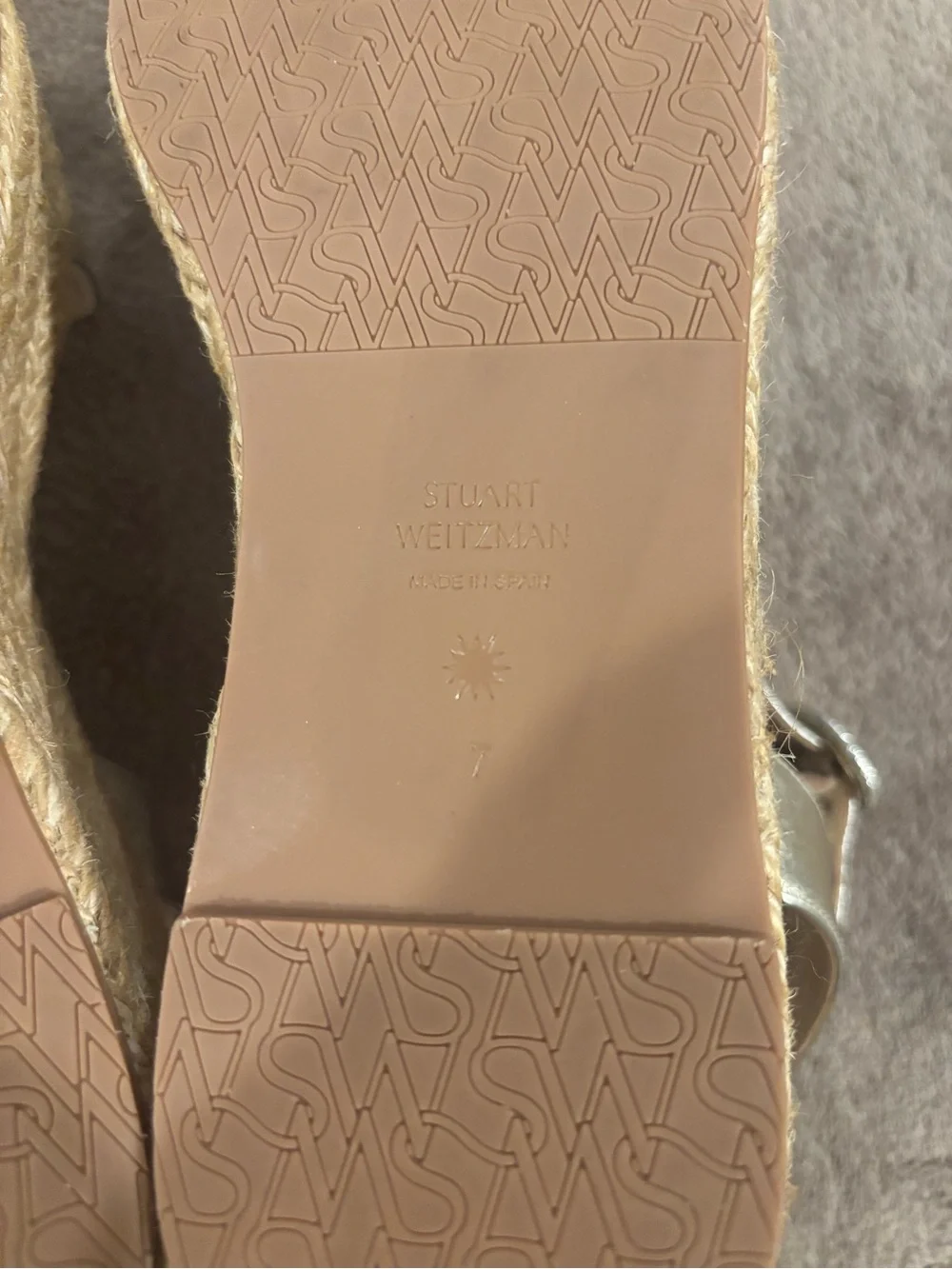 Stuart Weitzman Taborah Metallic Gold Leather Espadrille Platform Sandals Size 7